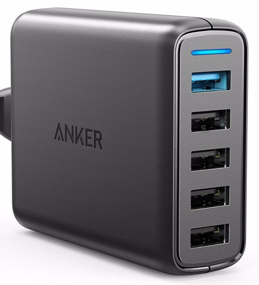 AUKEY Quick Charge 3.0 5-Port USB Charger with 55.5W USB Charging Station LG G6 / V30 iPhone Xs/iPhone Xs Max/iPhone XR and More Compatible with Samsung Galaxy S8 / S8+ / Note8